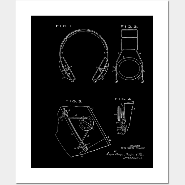 Headphone Mechanism Vintage Patent Hand Drawing Wall Art by TheYoungDesigns